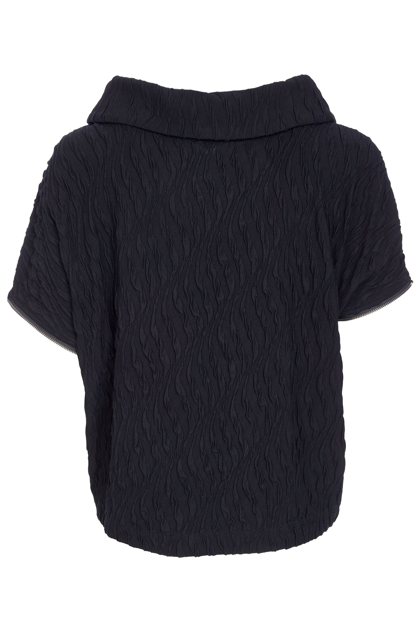 Naya Embossed knit top with collar and zip detail on side seam Black NAS25232-09