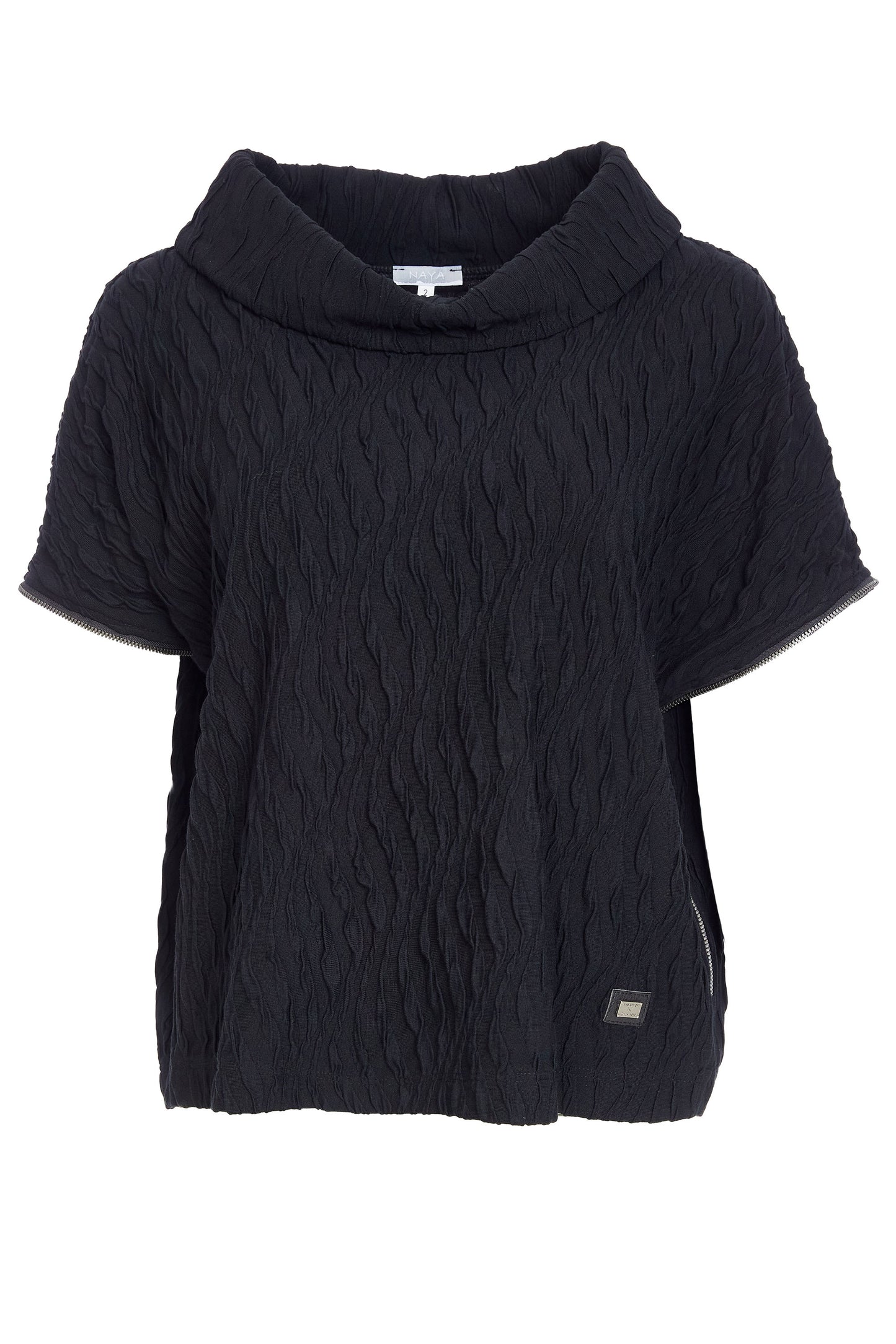 Naya Embossed knit top with collar and zip detail on side seam Black NAS25232-09