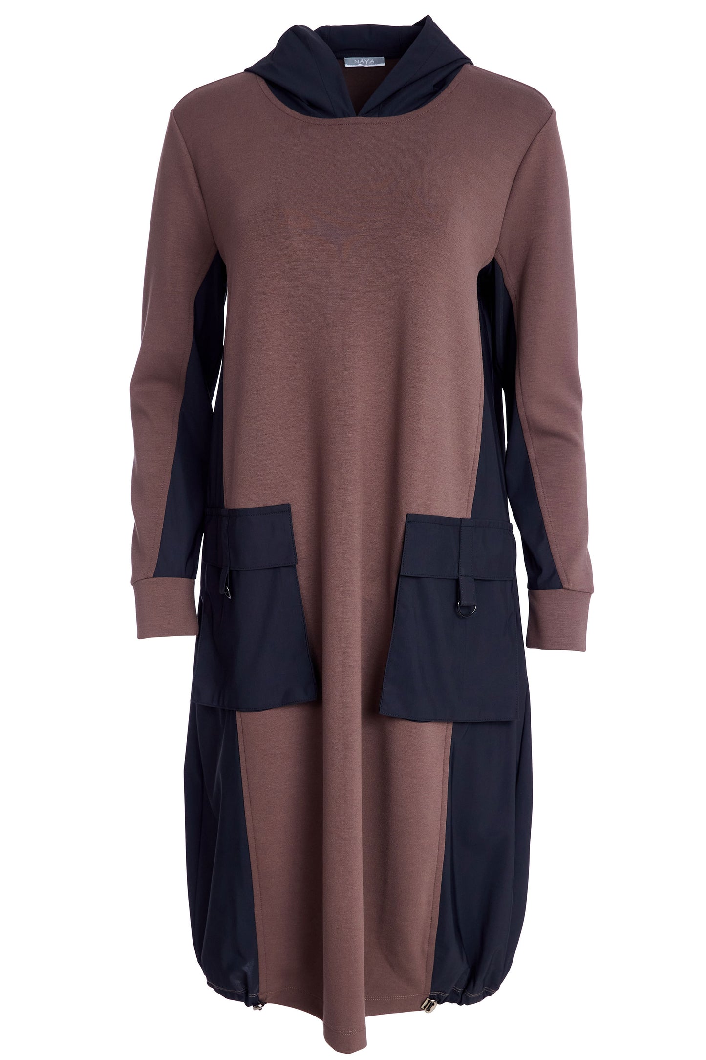 Naya Hooded Jersey Dress Cocoa & Black NAW25177-739