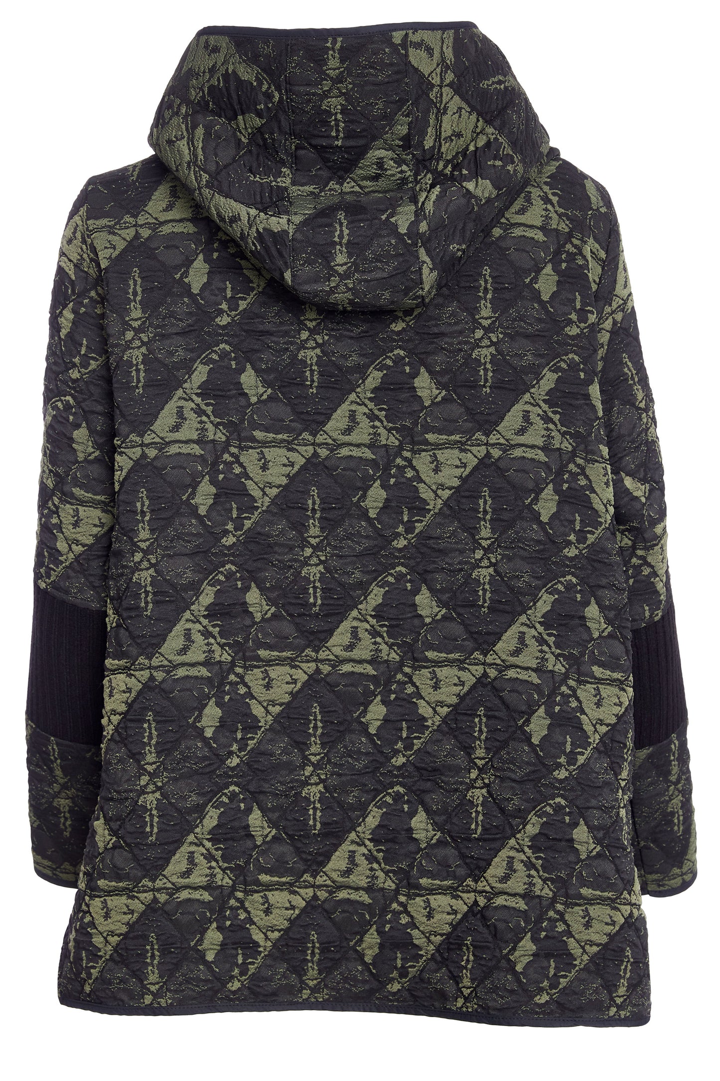 Naya Jacquard Print Jacket with Angled Zip and Ribbed Panels Black & Forest NAW25188-954