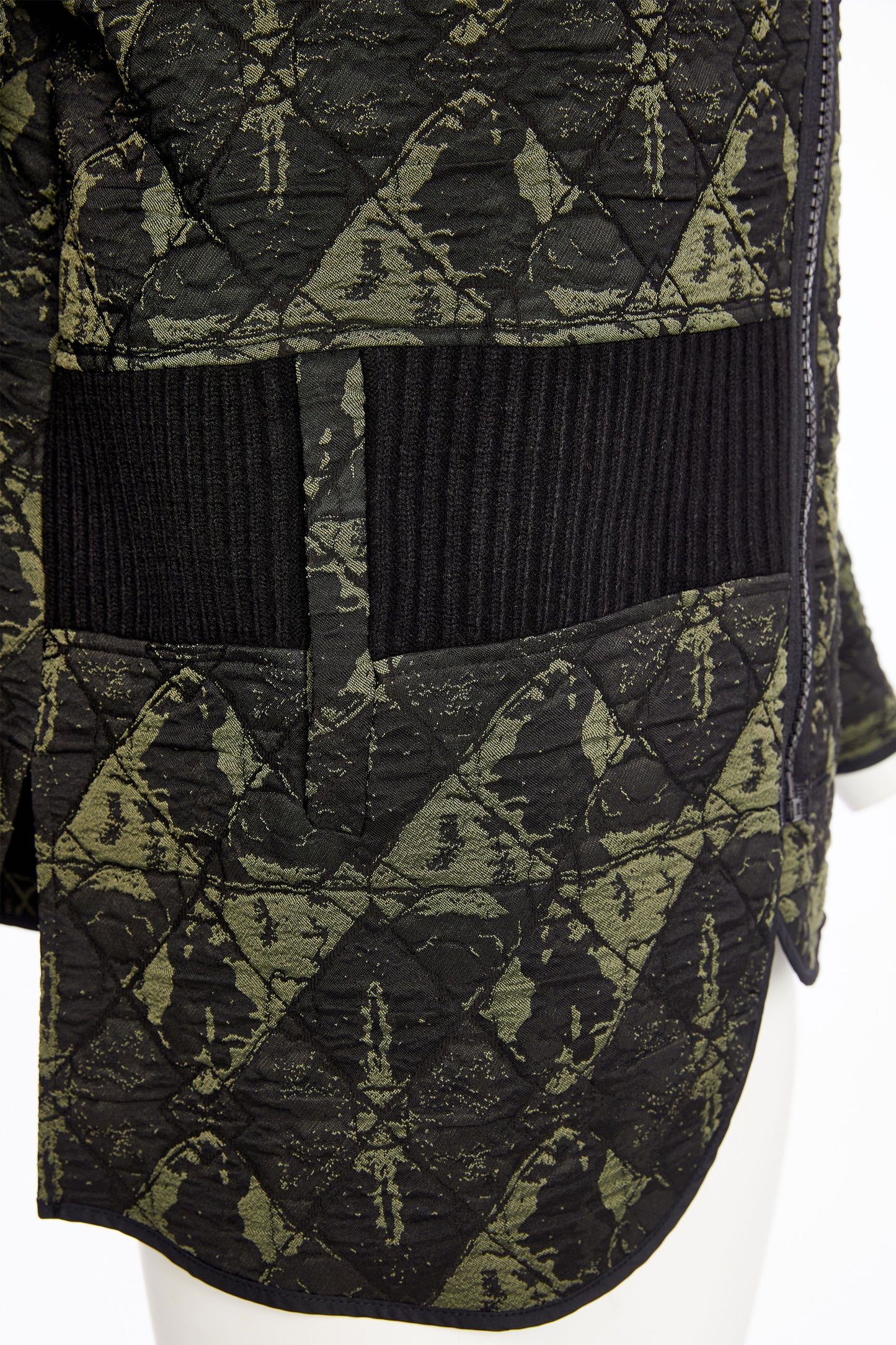 Naya Jacquard Print Jacket with Angled Zip and Ribbed Panels Black & Forest NAW25188-954