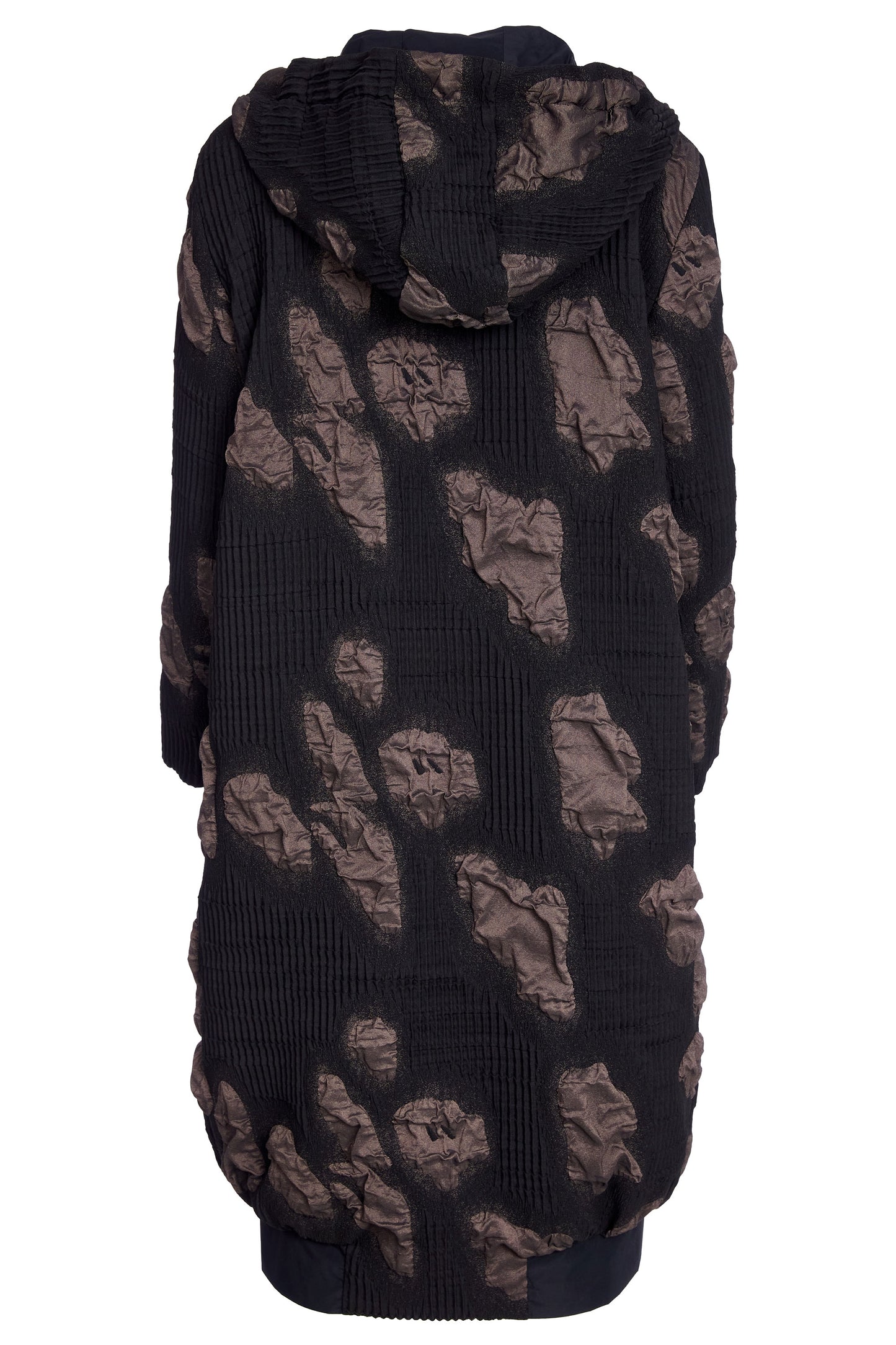 Naya Jacquard long coat with hood and contrast band Black & Cocoa NAW25185-973