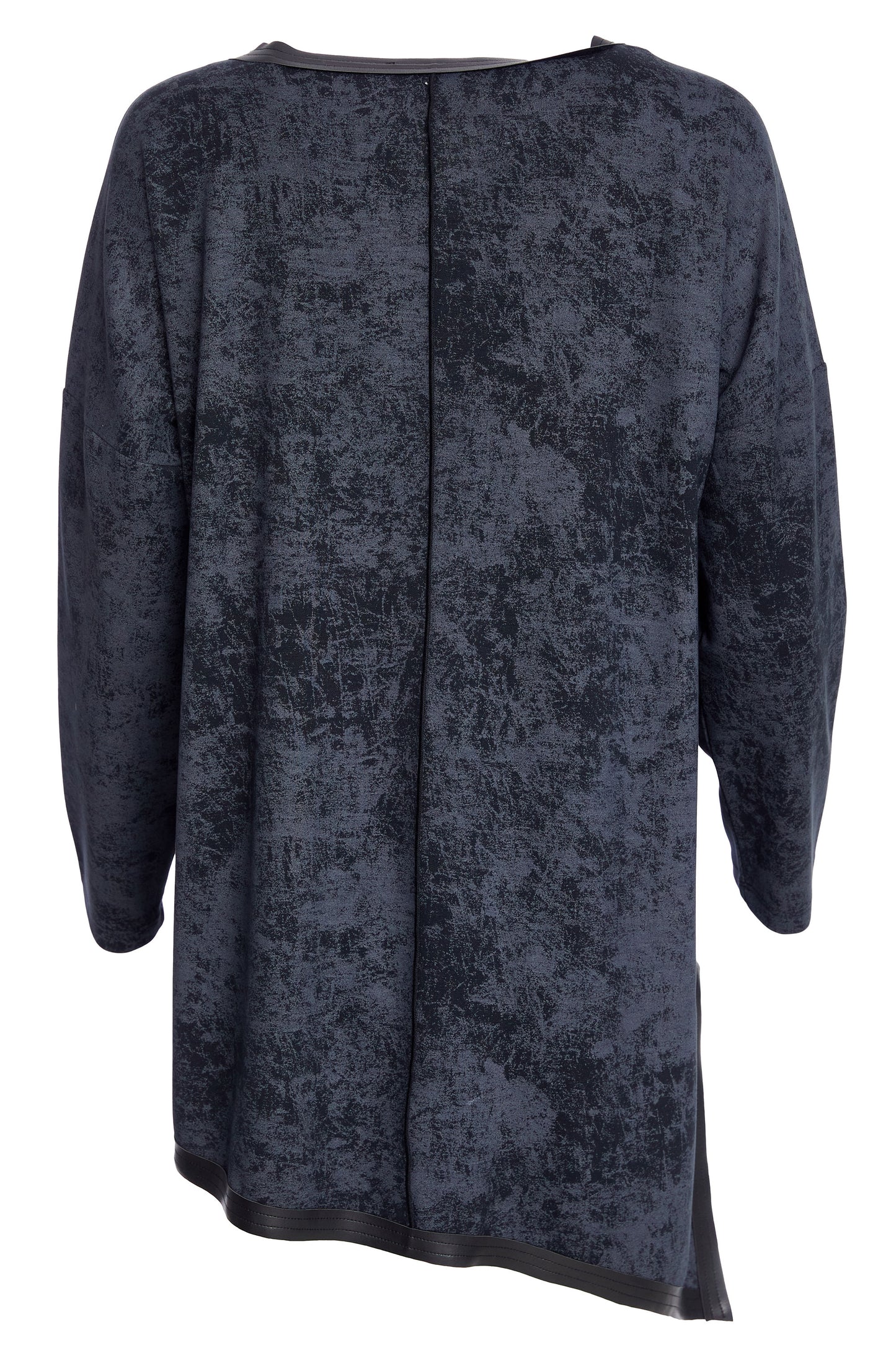 Naya Marble effect jersey top with leather trims and zip detail Black & Carbon NAW25306-986