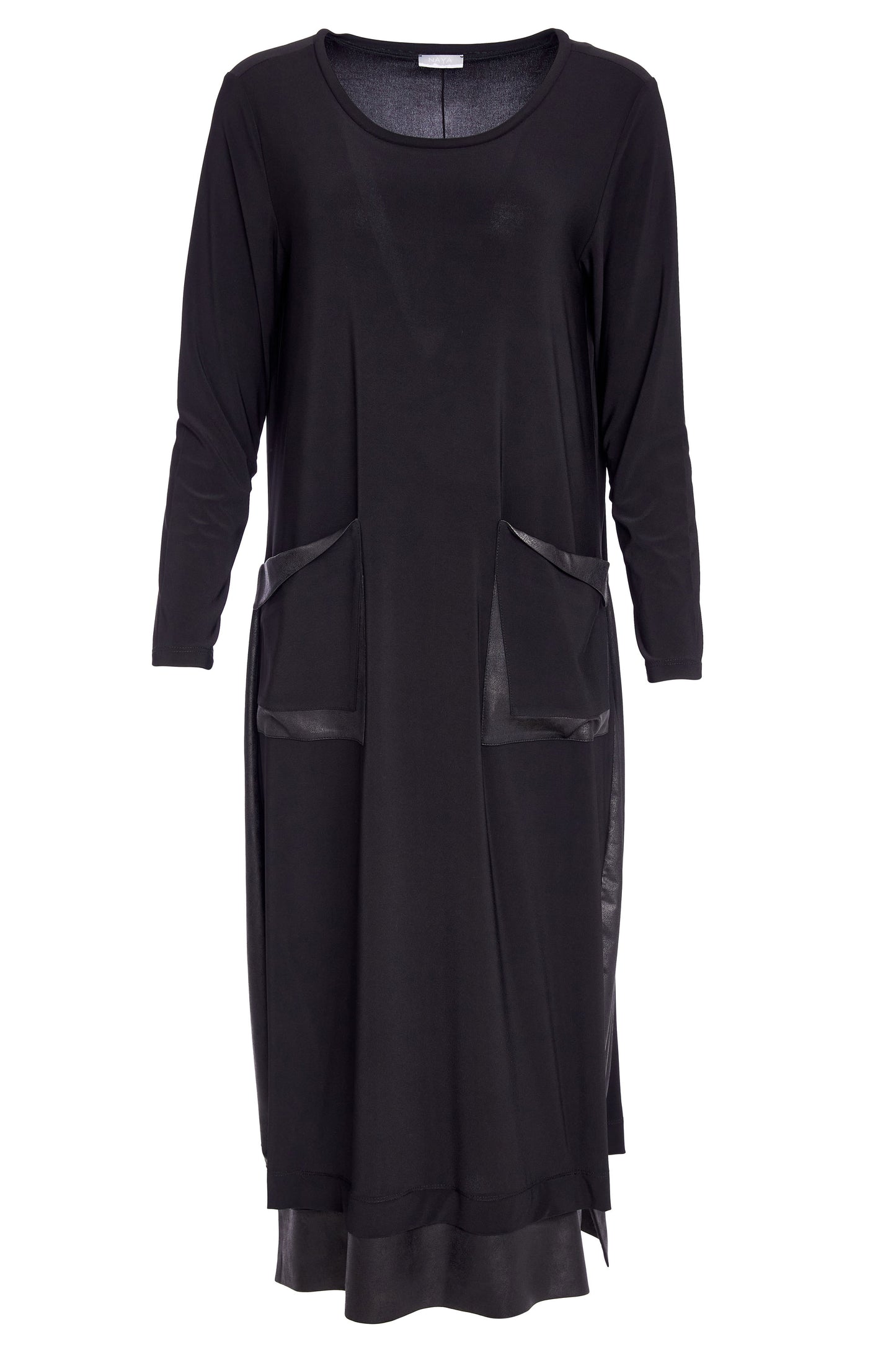 Naya Round neck dress with loose pocket and contrast panels Black NAW25304-09