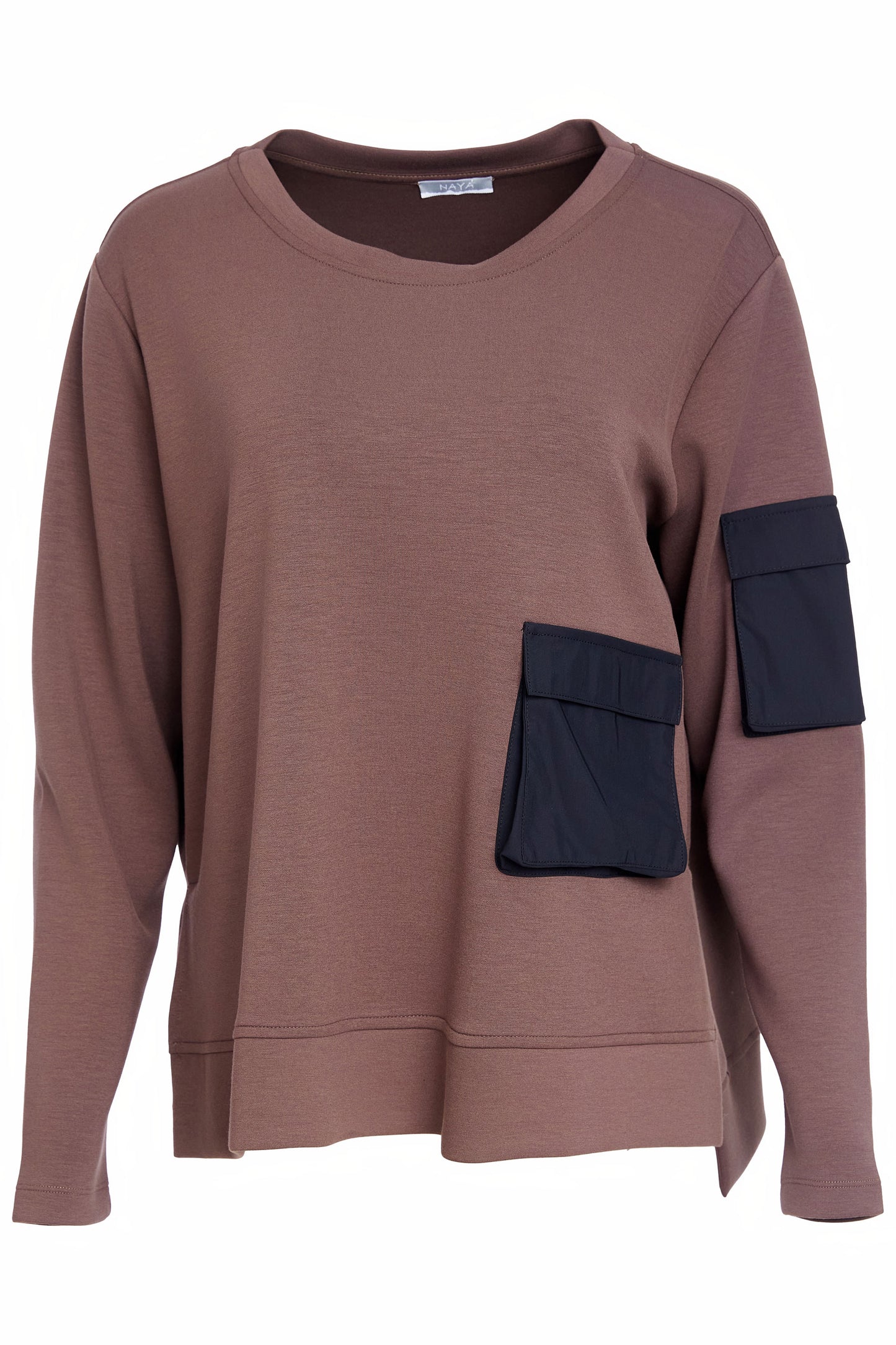Naya Sweatshirt with Contrasting Pockets Cocoa & Black NAW25132-739