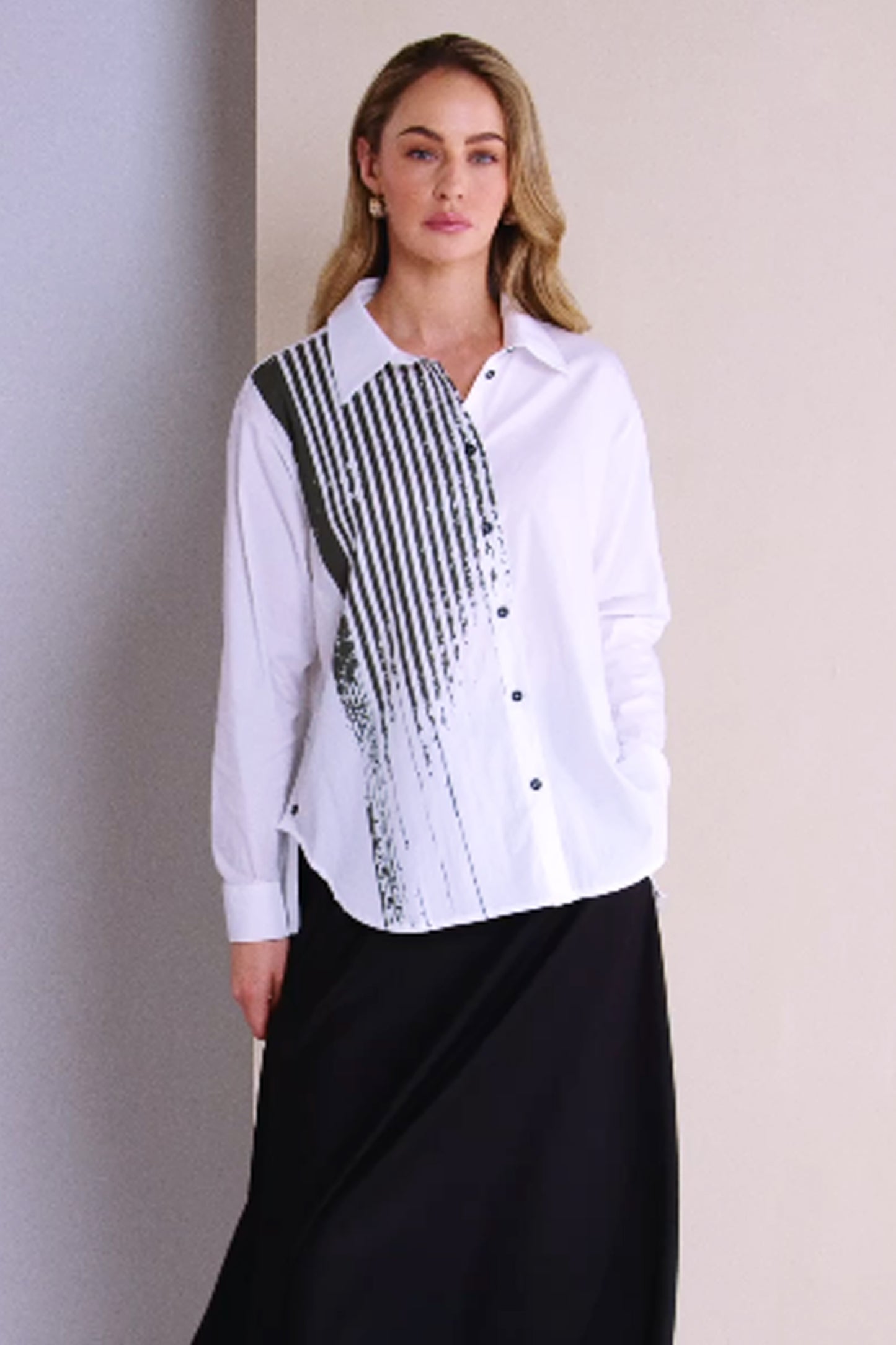 Naya Print Button Through Shirt Black/Thyme NAW26215-151