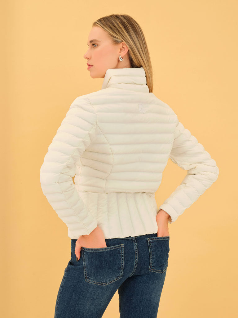 Dolcezza Quilted Asymmetric Zip Detail Jacket Off White 75810