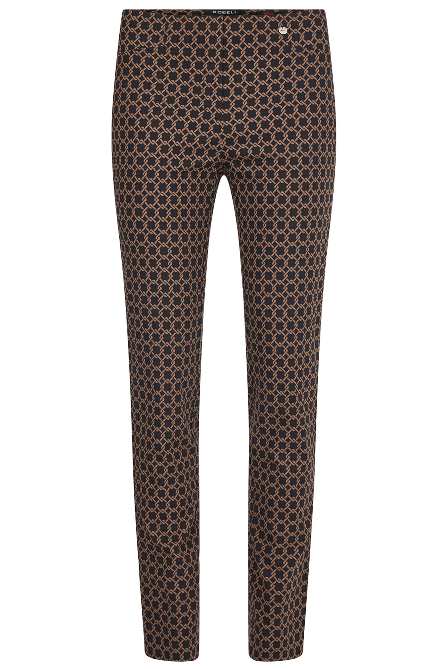 Robell Rose Geometric Print Trousers Dark Brown 52624-55041-39