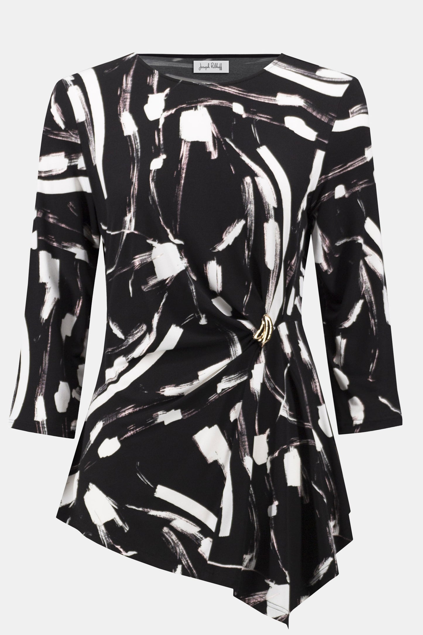 Silky Knit Abstract Print Asymmetrical Top Black/Multi 254165-178