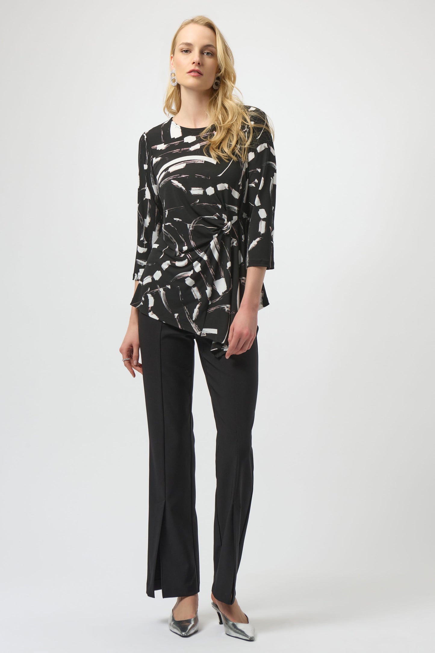 Silky Knit Abstract Print Asymmetrical Top Black/Multi 254165-178