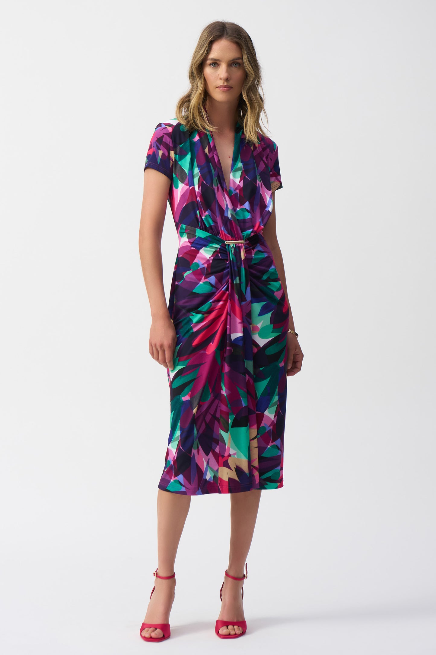 Joseph Ribkoff Silky Knit Tropical Print Wrap Dress - Multi - 251042-3759