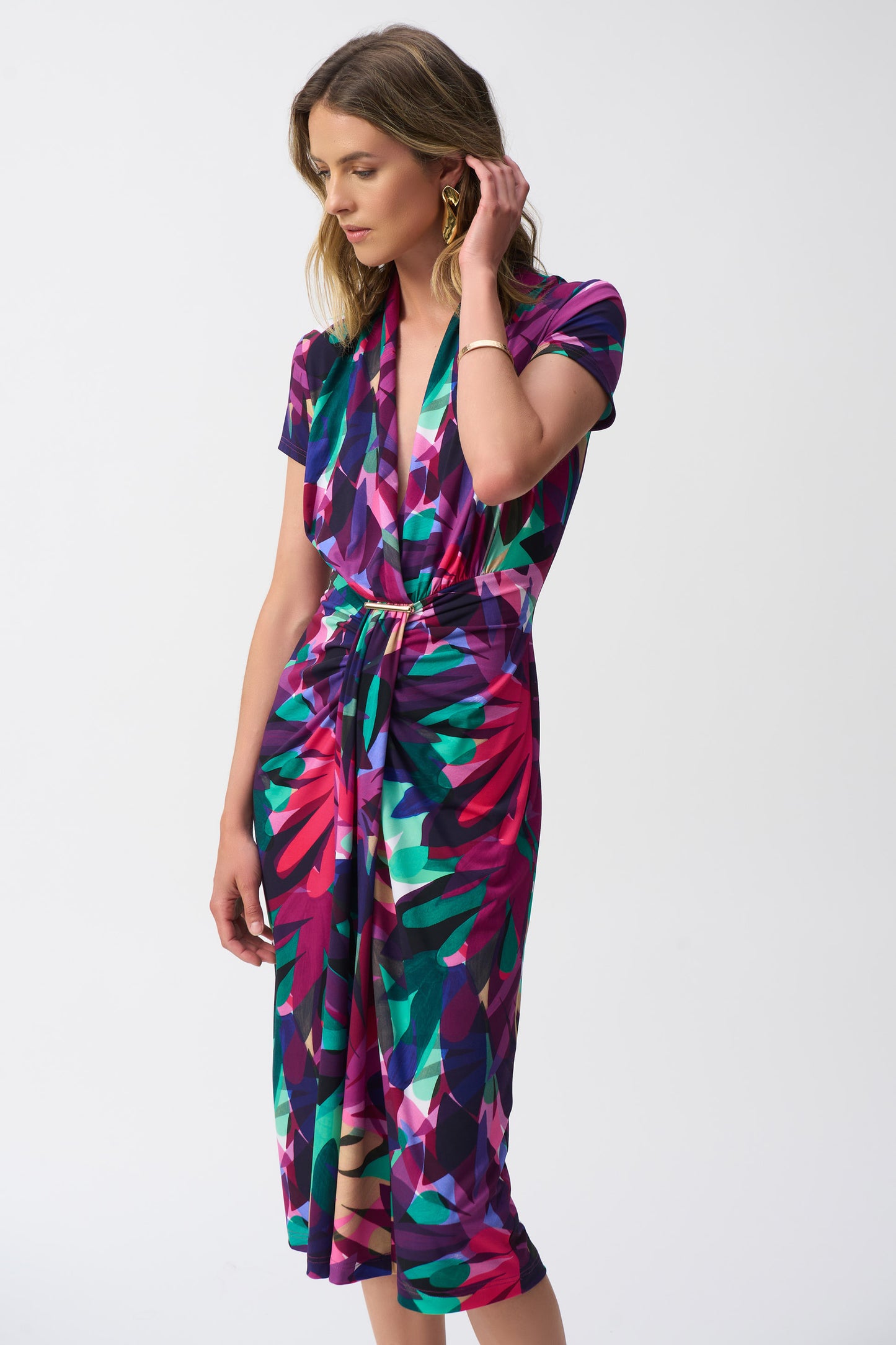 Joseph Ribkoff Silky Knit Tropical Print Wrap Dress - Multi - 251042-3759