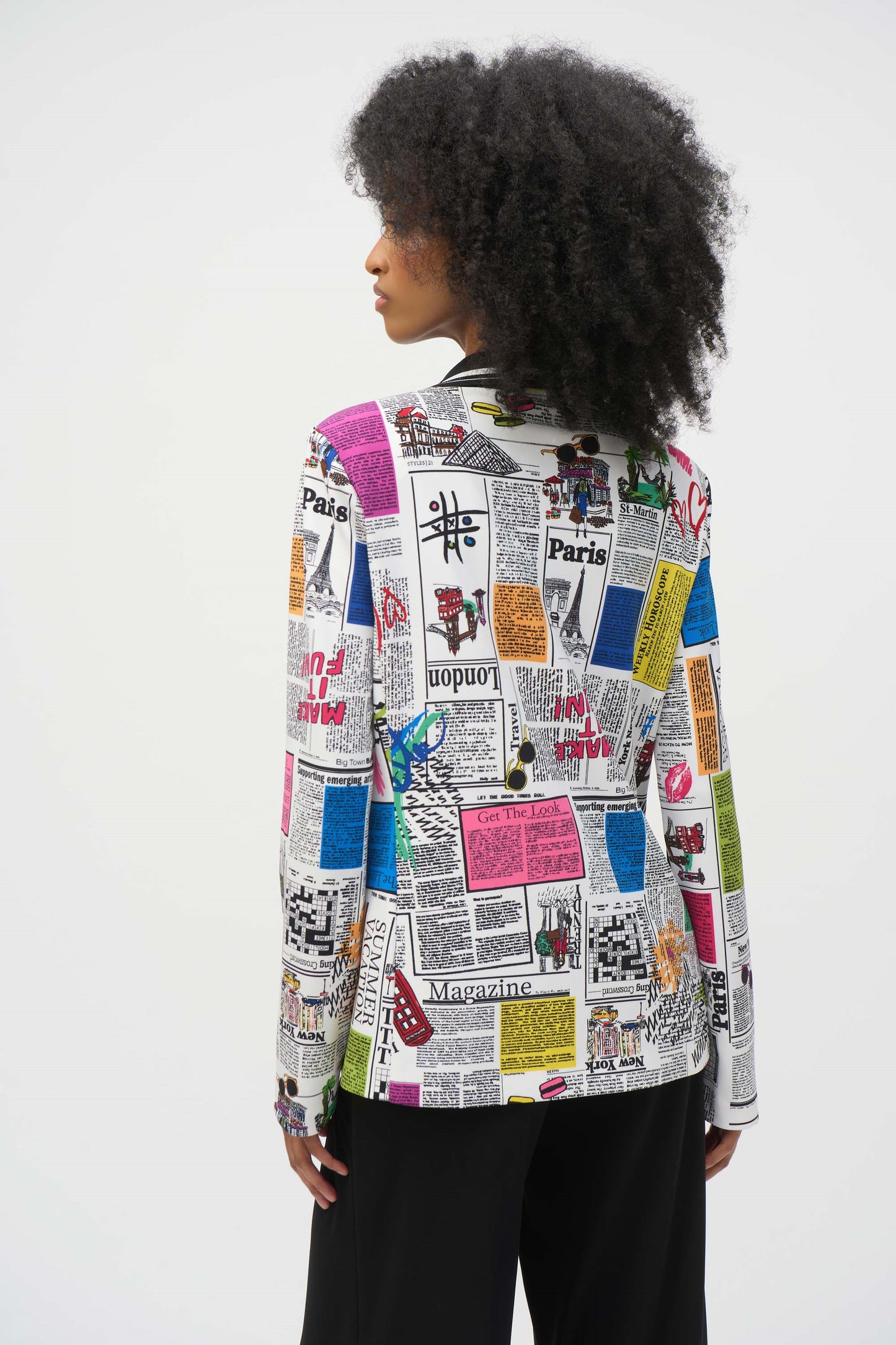 Joseph Ribkoff Silky Knit Word Print Fitted Blazer Multi 252088-3759