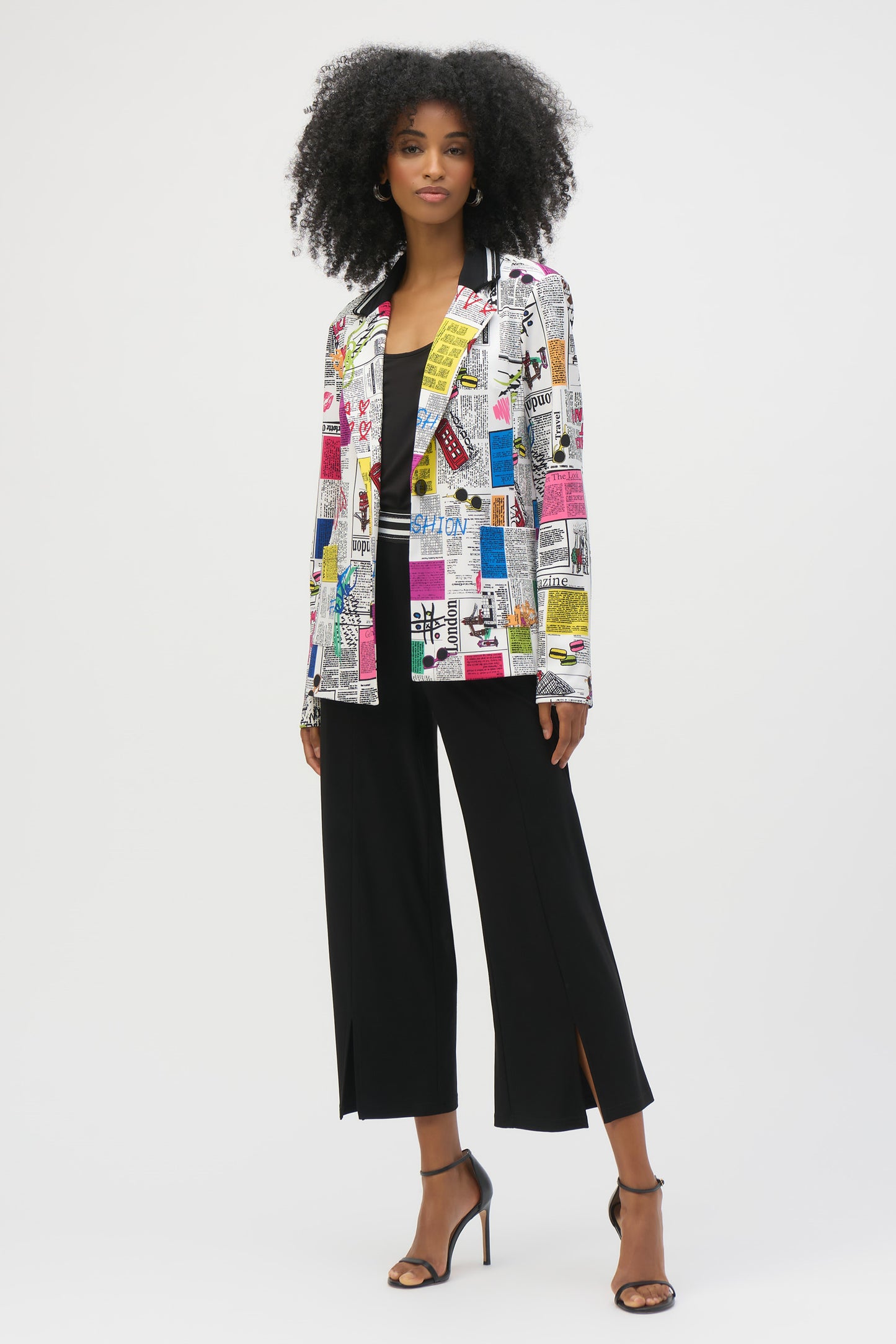 Joseph Ribkoff Silky Knit Word Print Fitted Blazer Multi 252088-3759