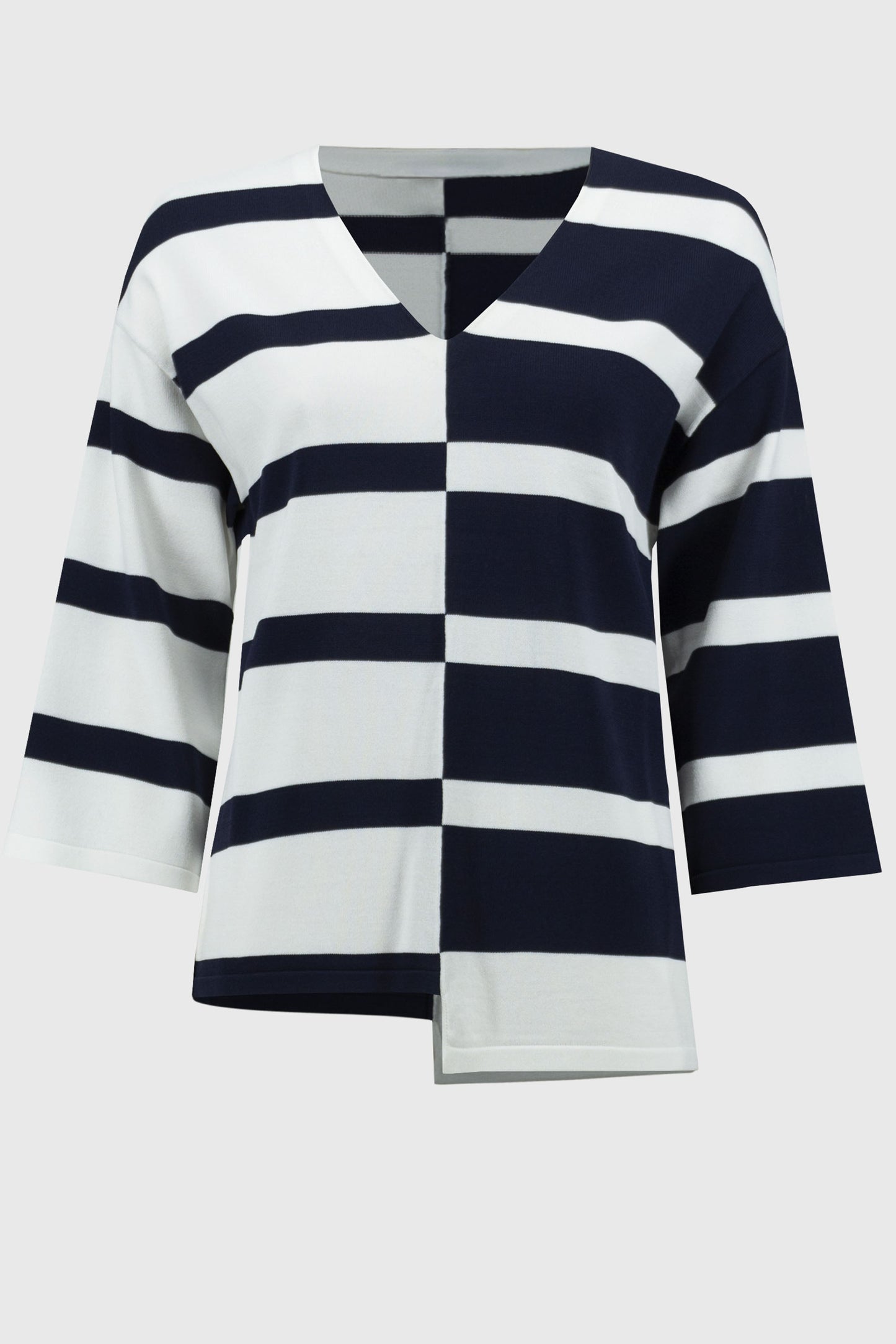 Joseph Ribkoff Striped Sweater Knit V-Neck Pullover Midnight Blue/Vanilla 251914-2229