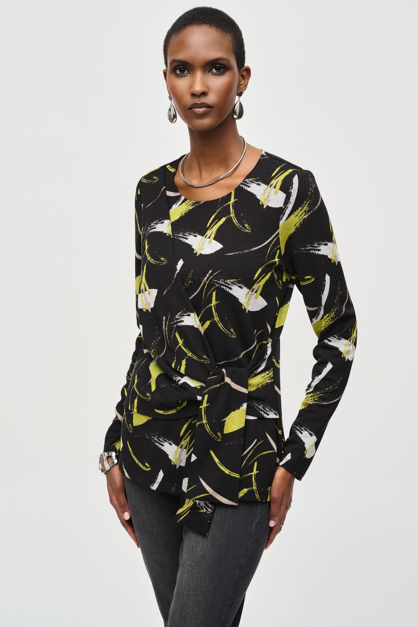 Joseph Ribkoff Sweater Knit Abstract Print Top Black/Multi 243197-178