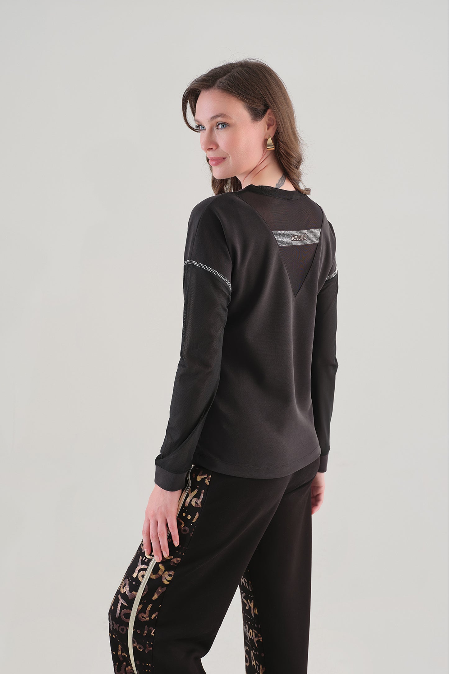 Tricotto Contrast Sleeve Top Black 96013