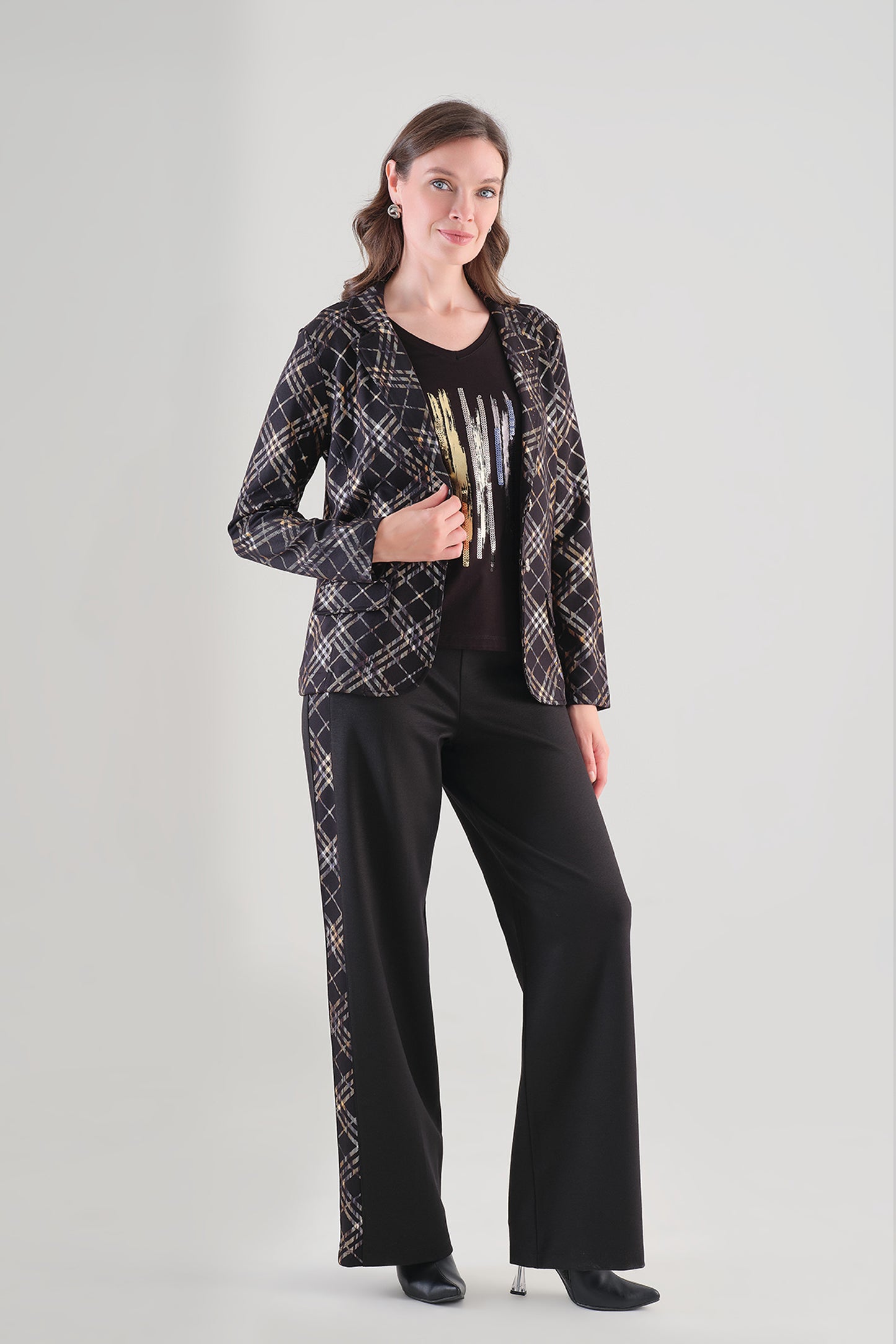 Tricotto Check Print Blazer Black 96178