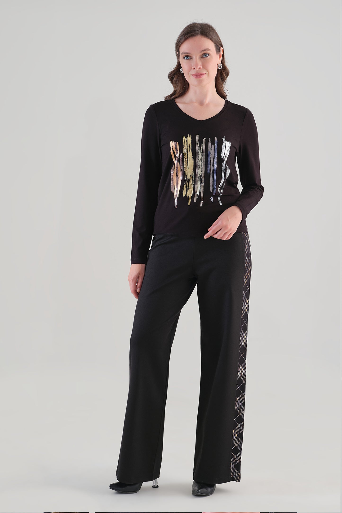 Tricotto Abstract Print Top Black 96202