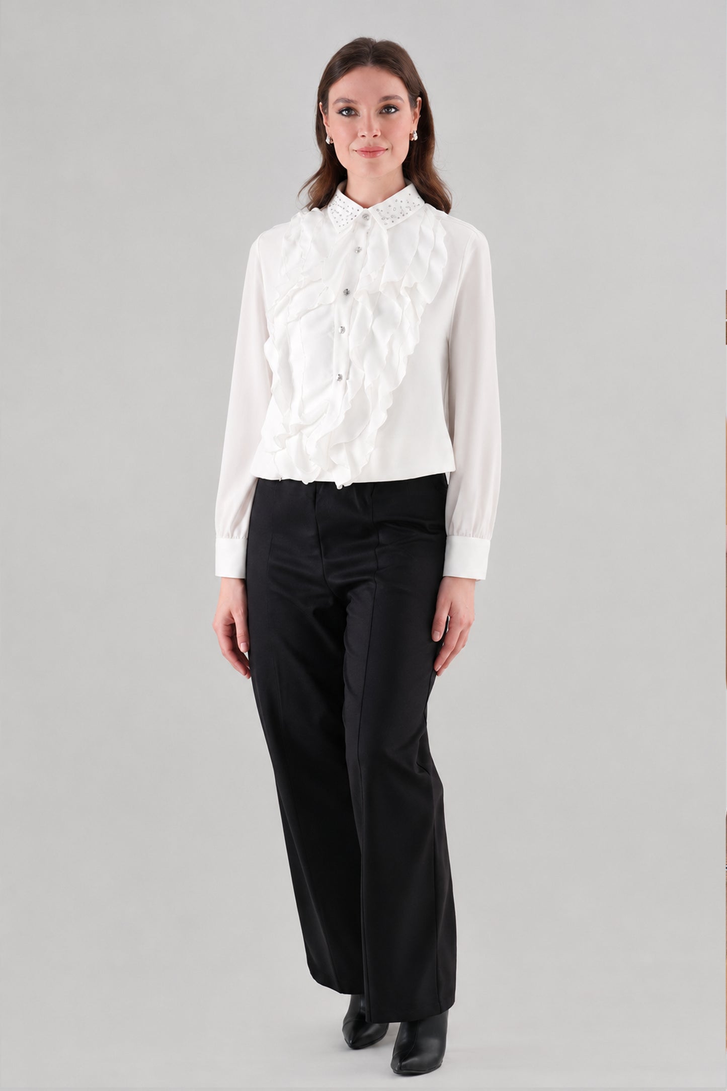 Tricotto Frill Front Blouse White 96222