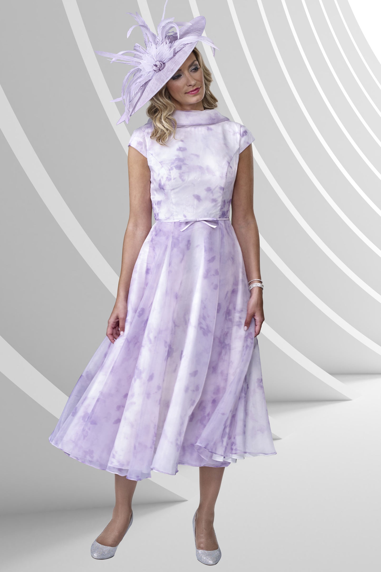 Veromia Occasions Printed Chiffon A-Line Dress Lavender VO9195