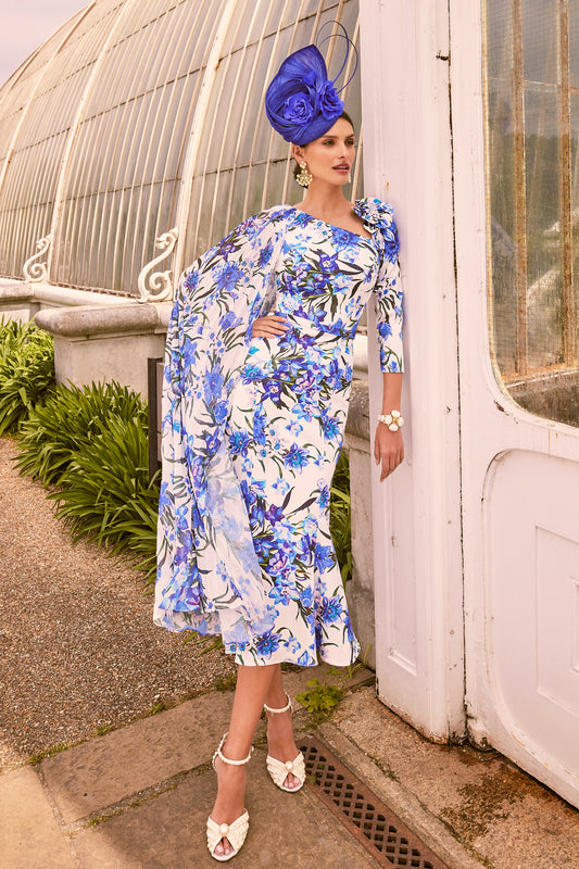 Veni Infantino Botanical Print Dress Royal/Ivory 992242