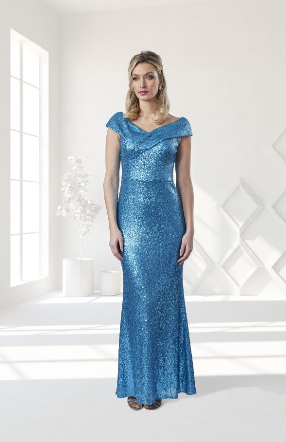Veromia Occasions Fitted Sequin Detail Gown Blue VO8145