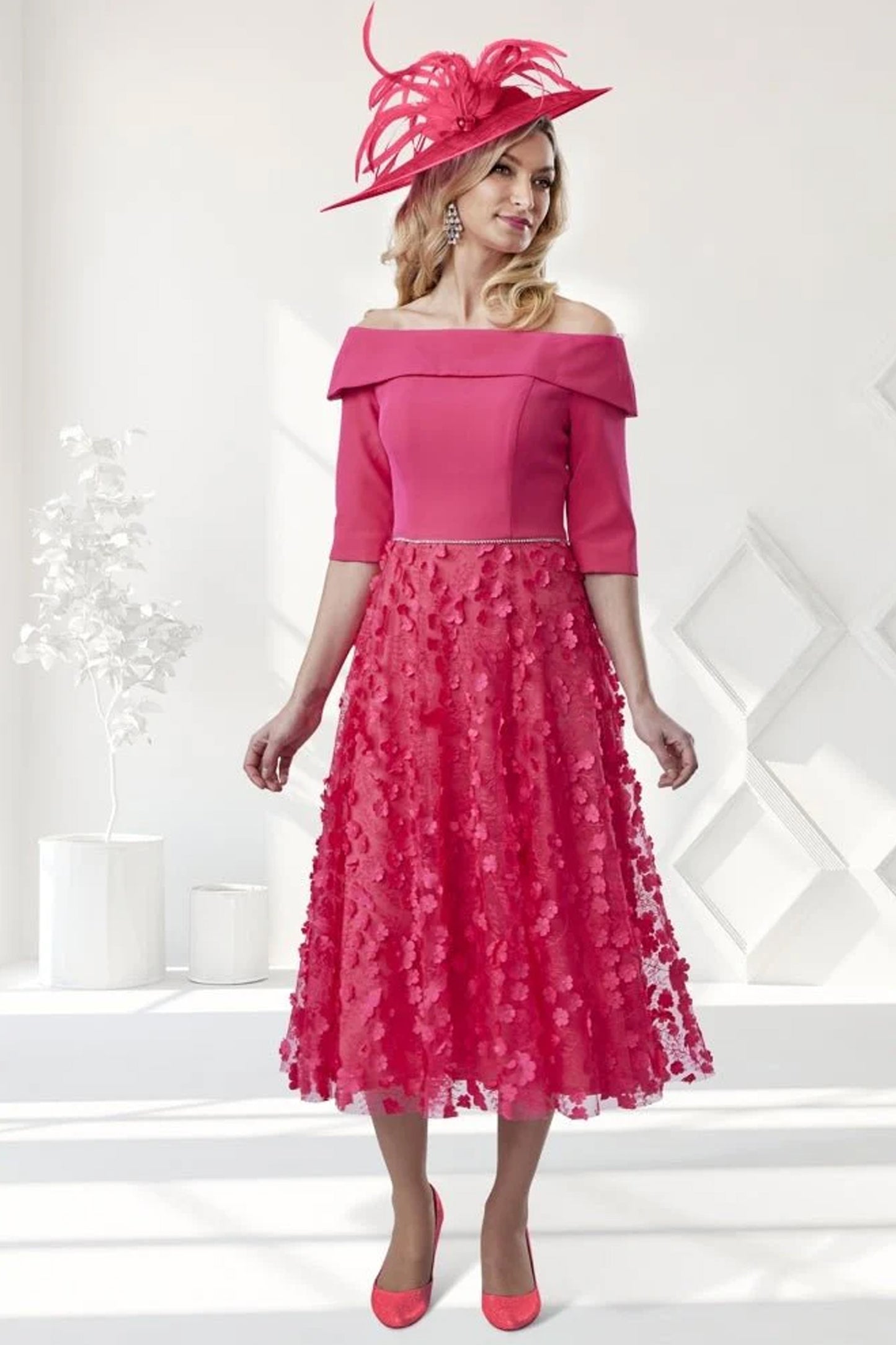 Veromia Occasions Diamante Trim A-line Dress Fuchsia VO8122