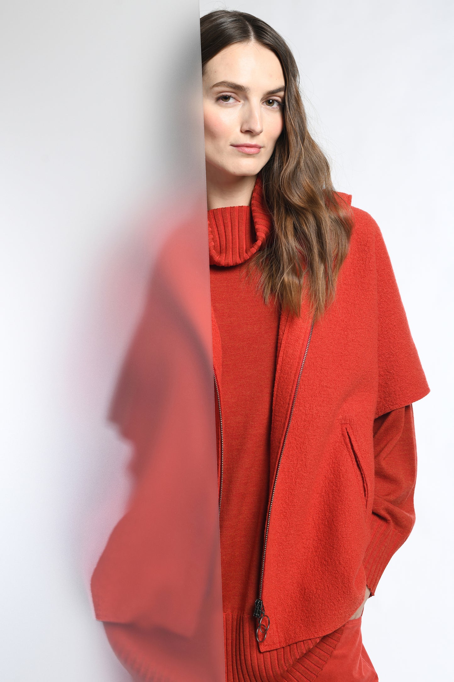 Vetono Boiled Wool Zip Vest Rich Red 9601-067-518