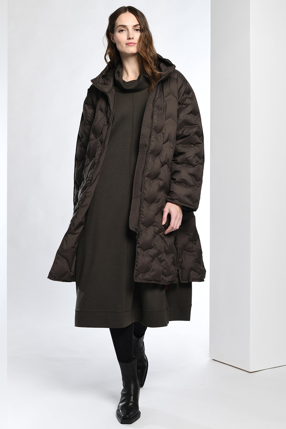 Vetono Quilted Longline Jacket Chocolate 9603-069-306