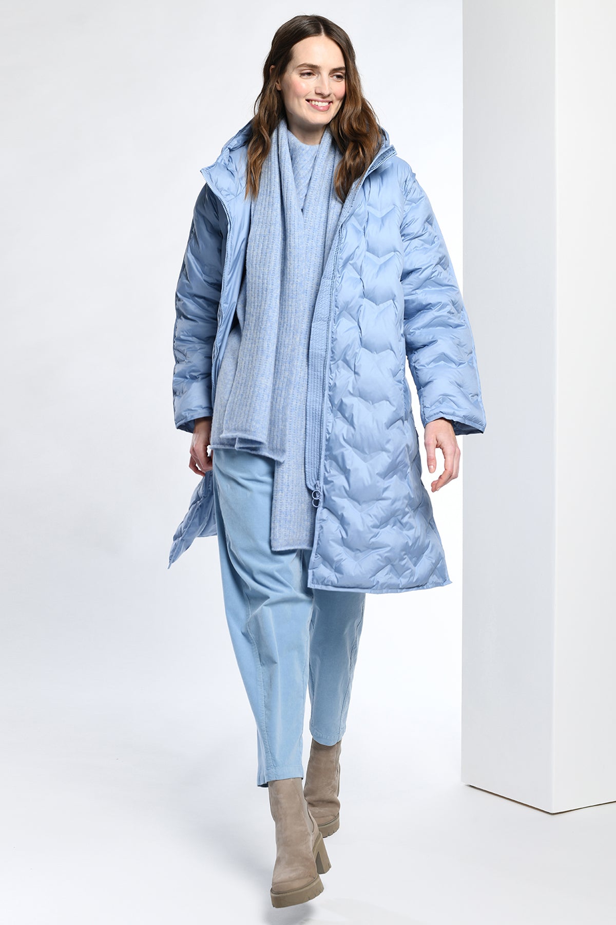 Vetono Quilted Longline Jacket Light Blue 9603-069-712