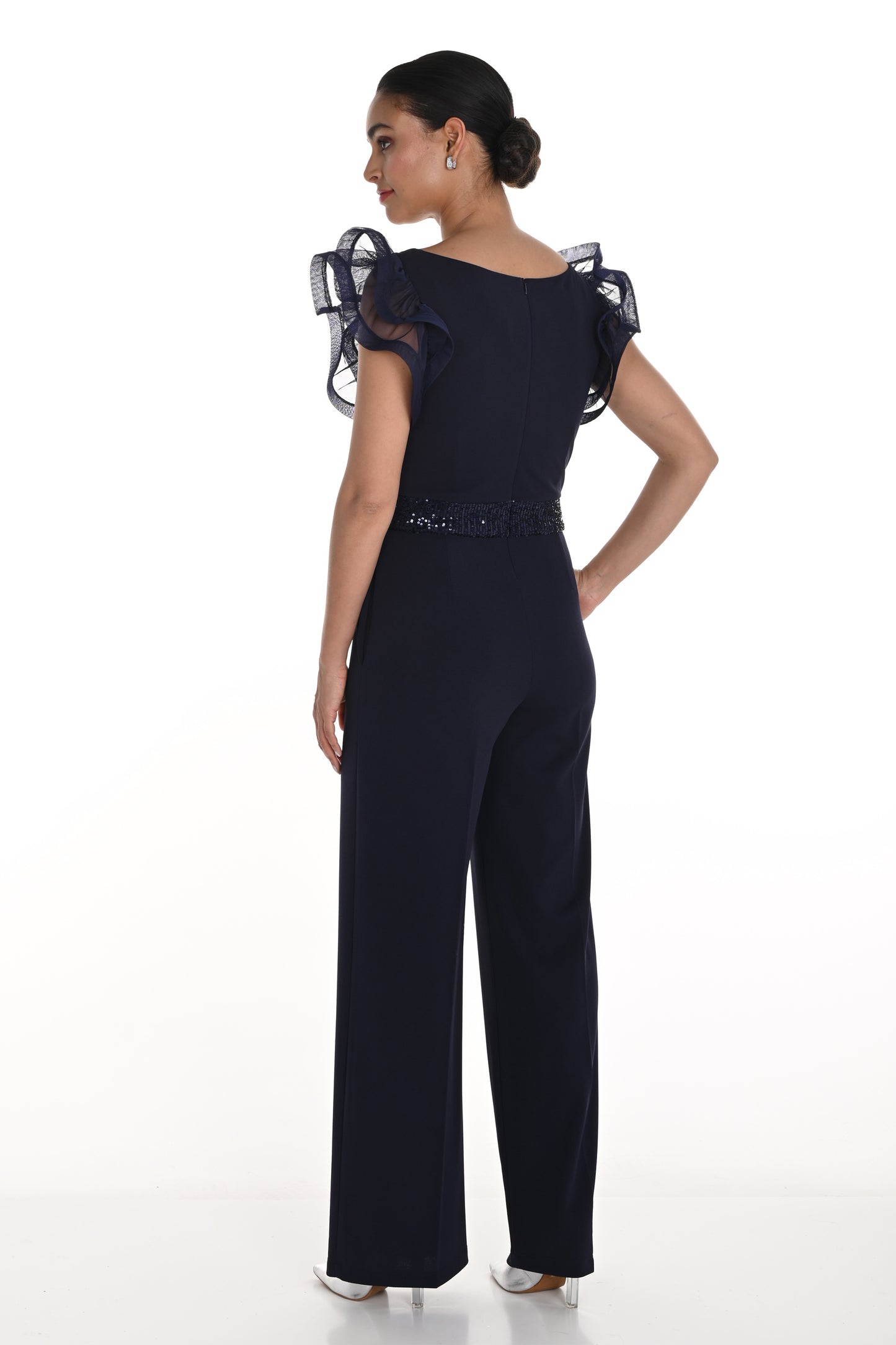 Frank Lyman Wide Leg Ruffle Sleeve Jumpsuit Midnight 258132-303