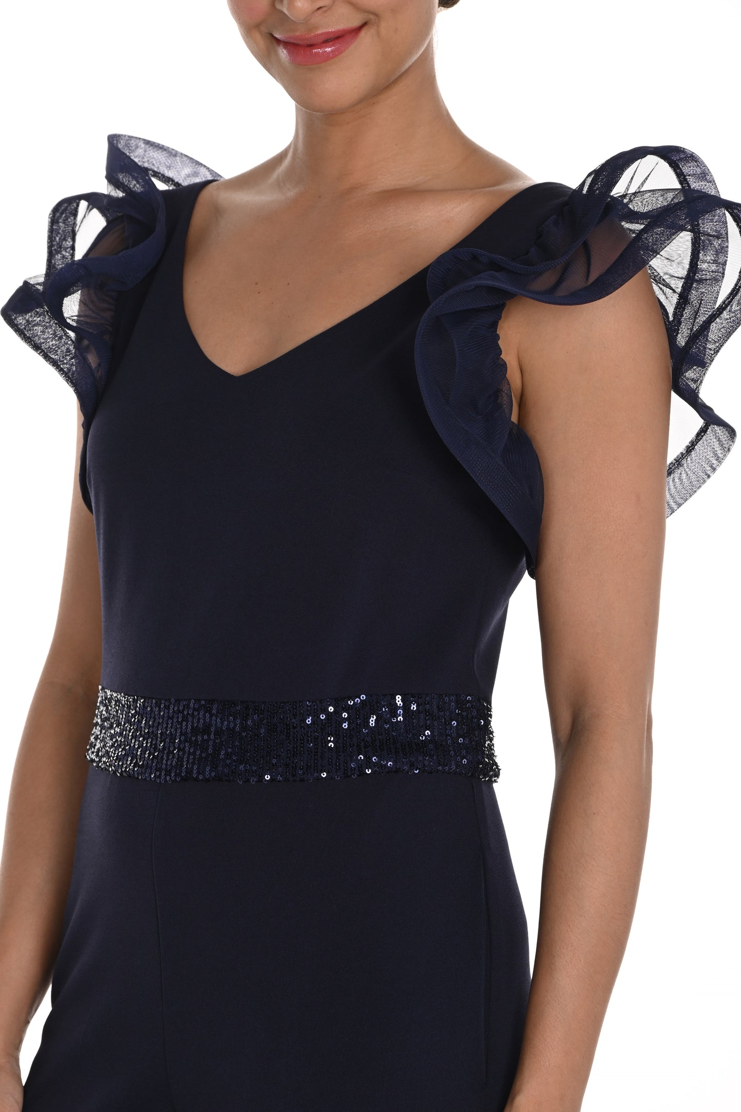 Frank Lyman Wide Leg Ruffle Sleeve Jumpsuit Midnight 258132-303