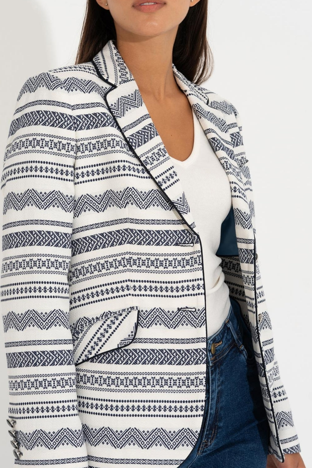 Bariloche Ethnic Motifs Costa Blazer Navy Costa