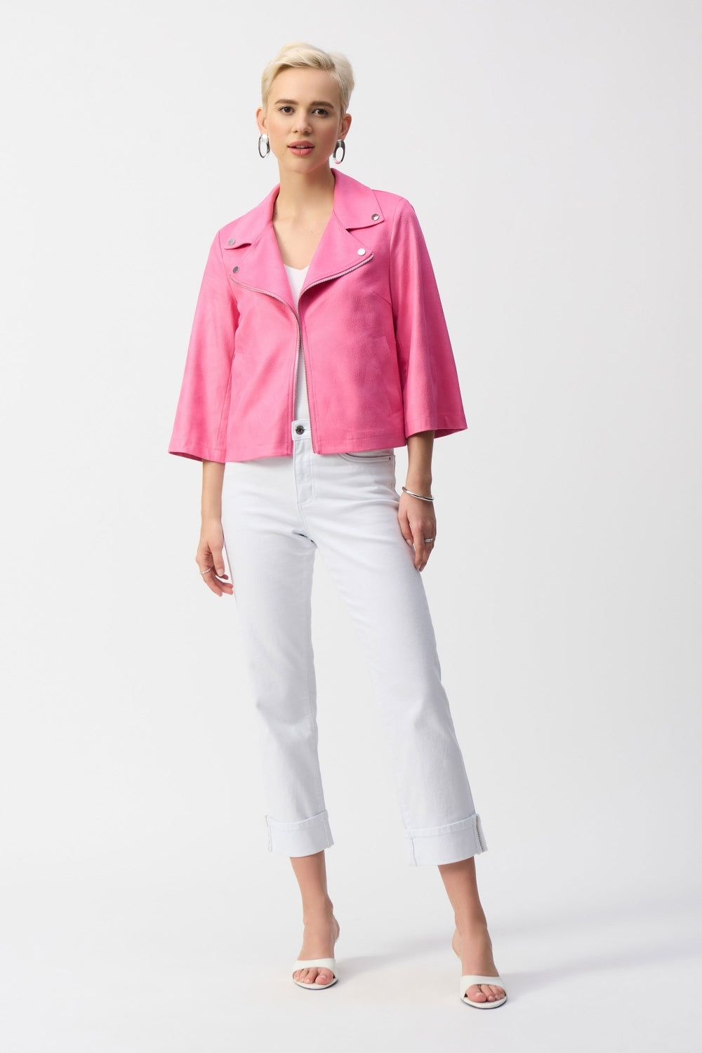 Joseph Ribkoff Foiled Faux Suede Swing Jacket Bubble Gum Pink 251908-4368