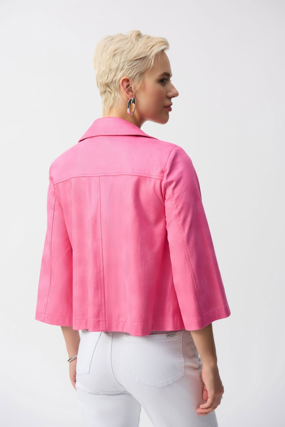 Joseph Ribkoff Foiled Faux Suede Swing Jacket Bubble Gum Pink 251908-4368