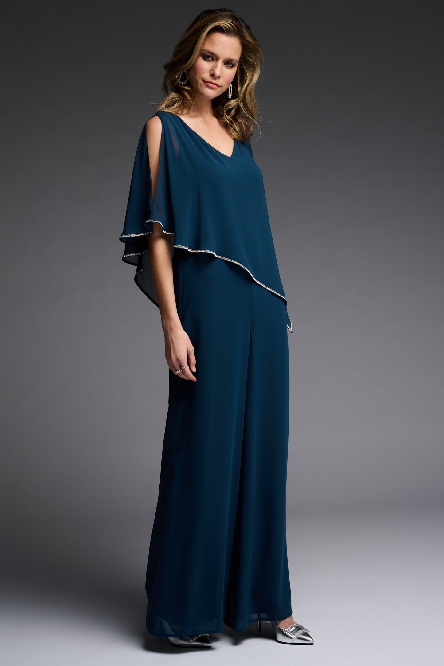 Joseph Ribkoff Chiffon Layered Poncho Tunic Ocean Blue 223738-3994