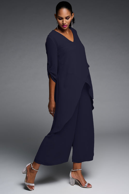 Joseph Ribkoff Chiffon Overlay Wide Leg Trousers Midnight 223739-2166