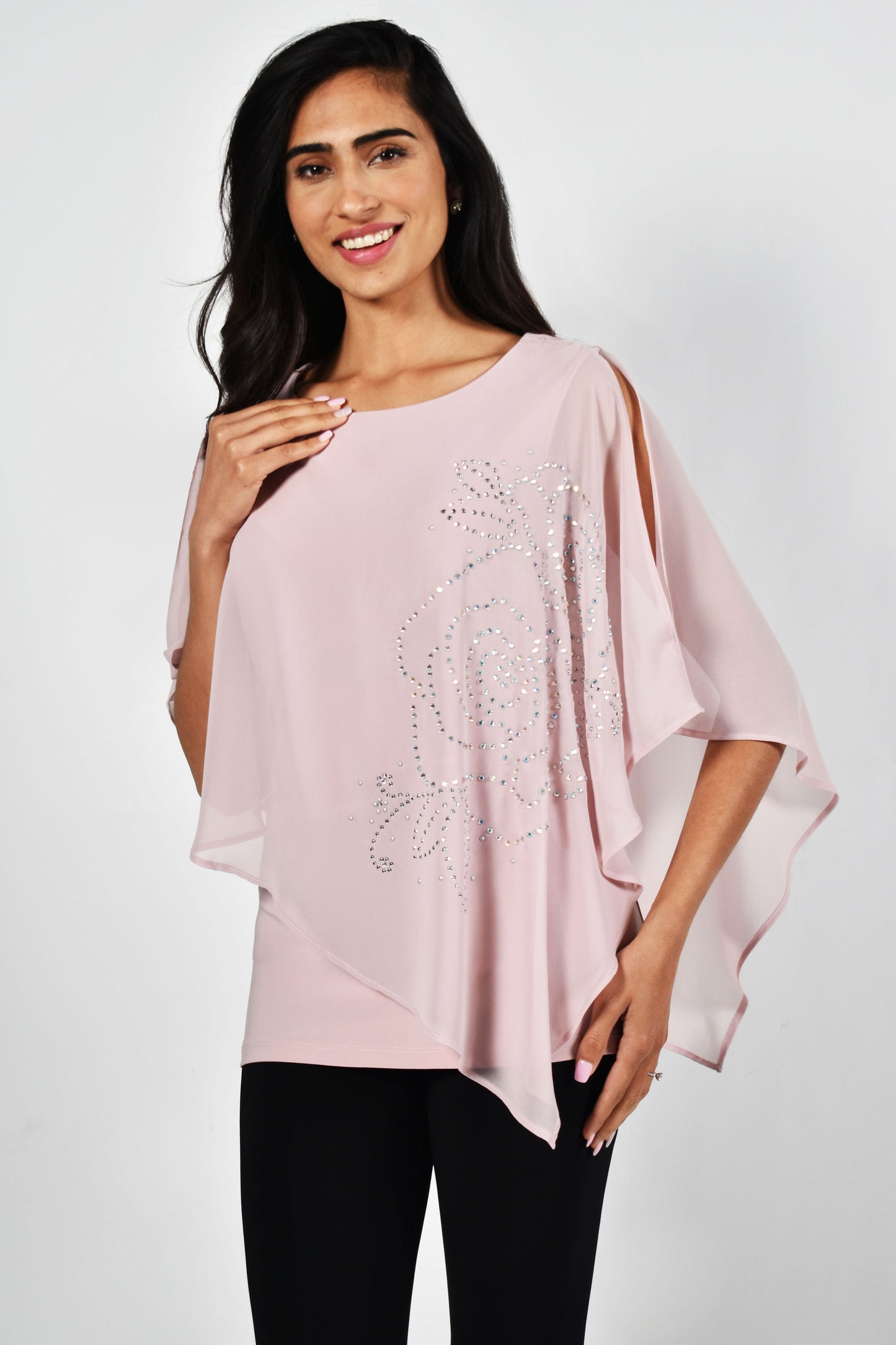 Frank Lyman Embellished Detail Chiffon Top Blush 228155