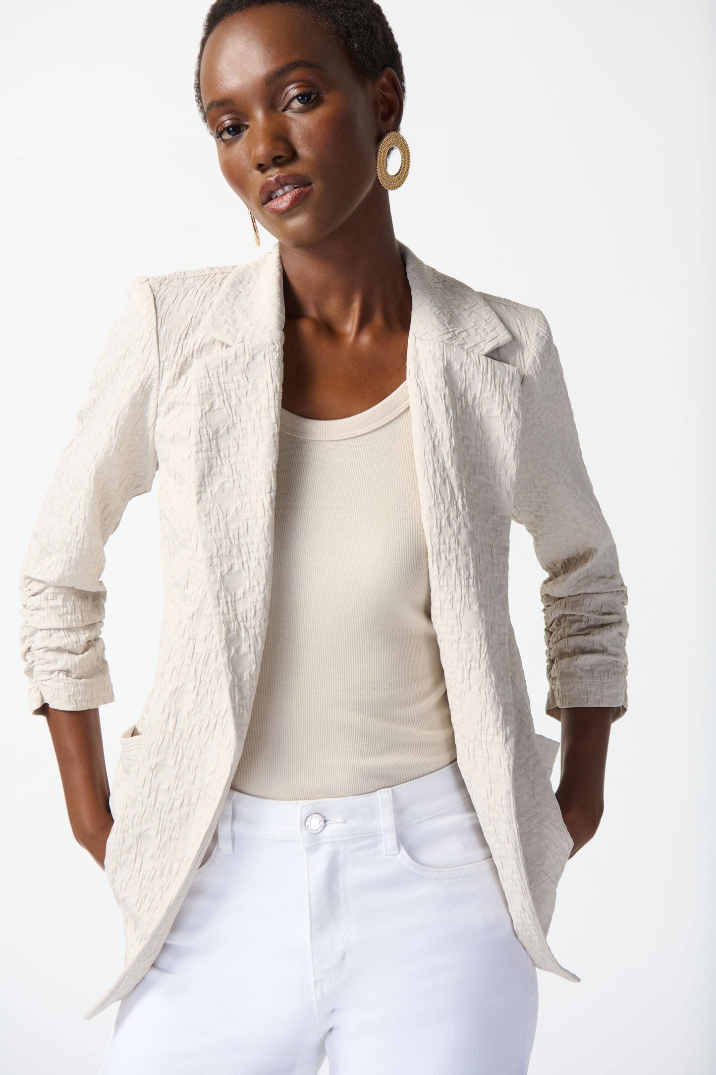 Joseph Ribkoff Woven Jacquard Texture Boxy Blazer Moonstone 242034-3854