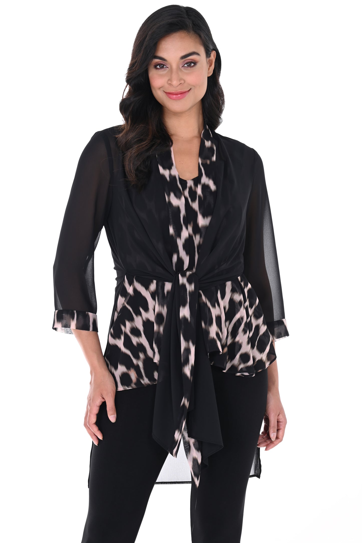Frank Lyman Animal Print Trim Cover Up Black/Blush 246352