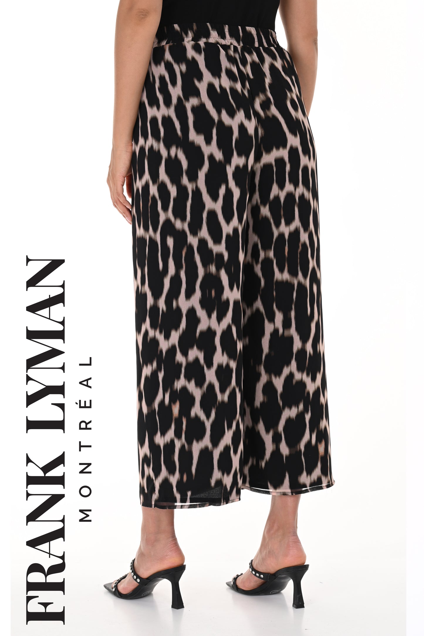 Frank Lyman Animal Print Cropped Trousers Black/Blush 246353