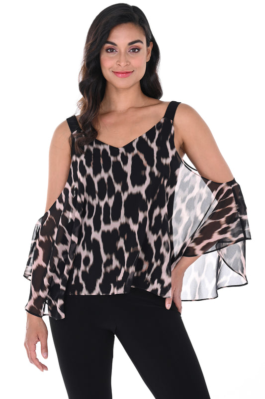 Frank Lyman Animal Print Chiffon Overlay Top Black/Blush 246354