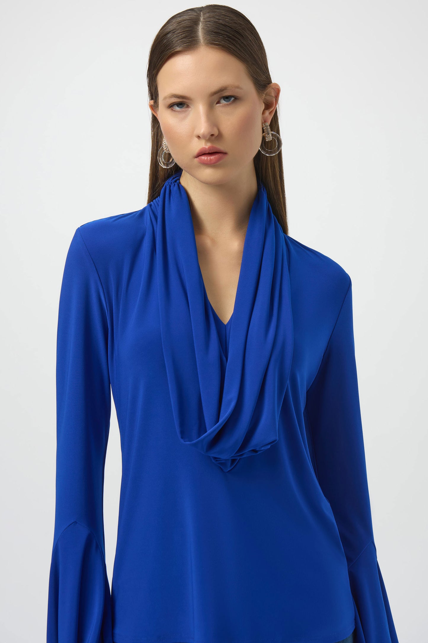 Joseph Ribkoff Silky Knit Fitted Cowl Neck Top Royal Sapphire 254114