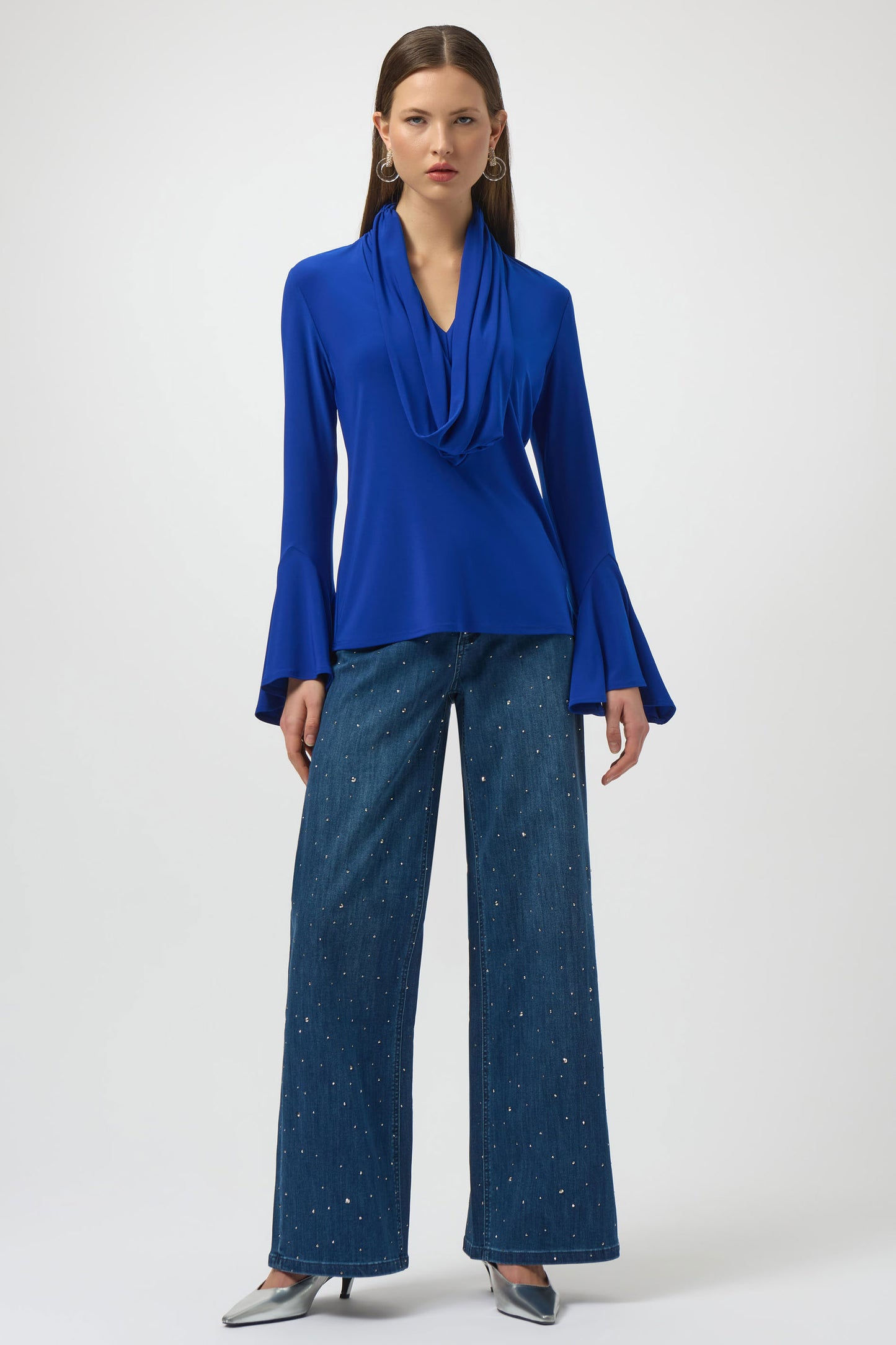 Joseph Ribkoff Silky Knit Fitted Cowl Neck Top Royal Sapphire 254114