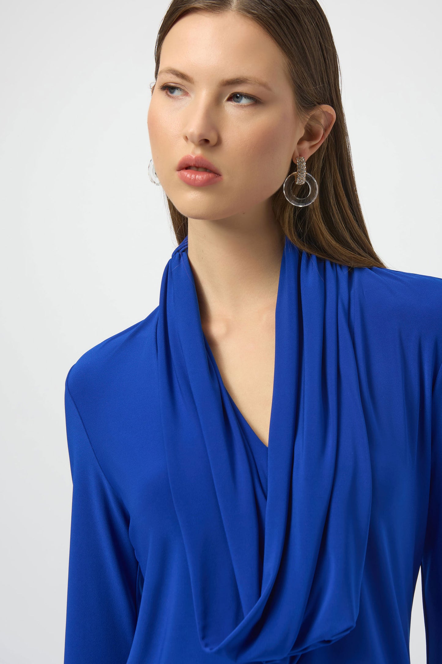 Joseph Ribkoff Silky Knit Fitted Cowl Neck Top Royal Sapphire 254114