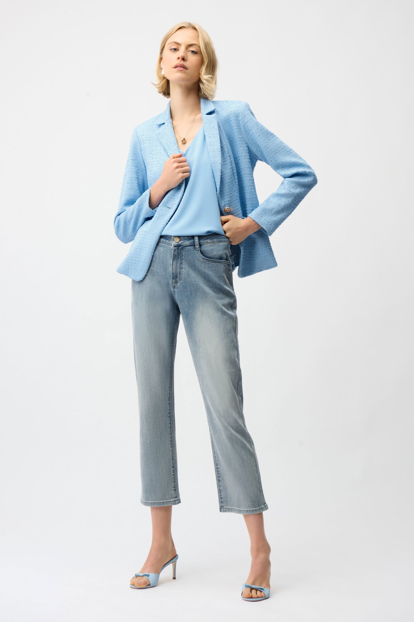 Joseph Ribkoff Bouclé Fitted Blazer With Notched Collar Sky Blue 261101-4373