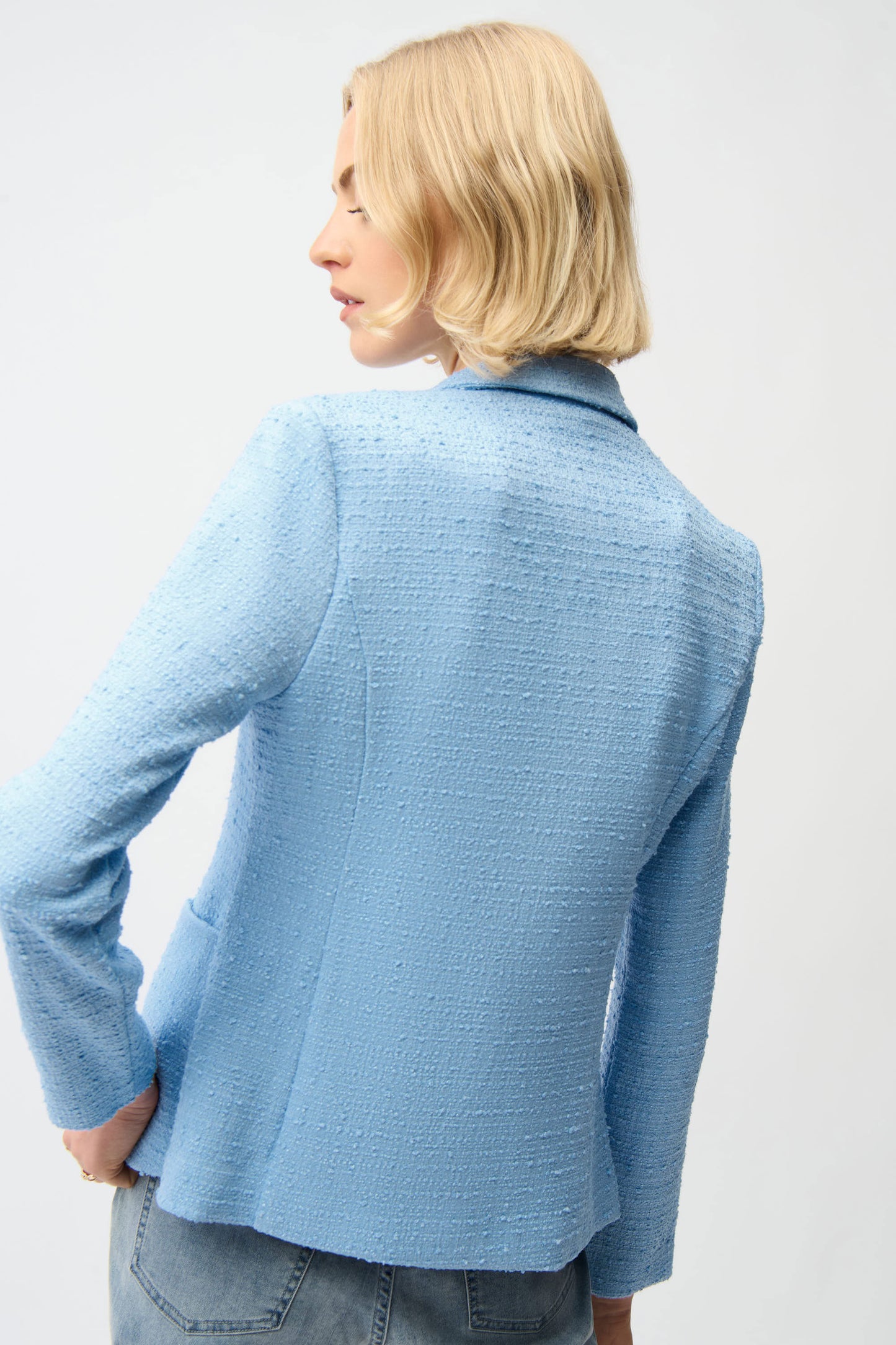 Joseph Ribkoff Bouclé Fitted Blazer With Notched Collar Sky Blue 261101-4373