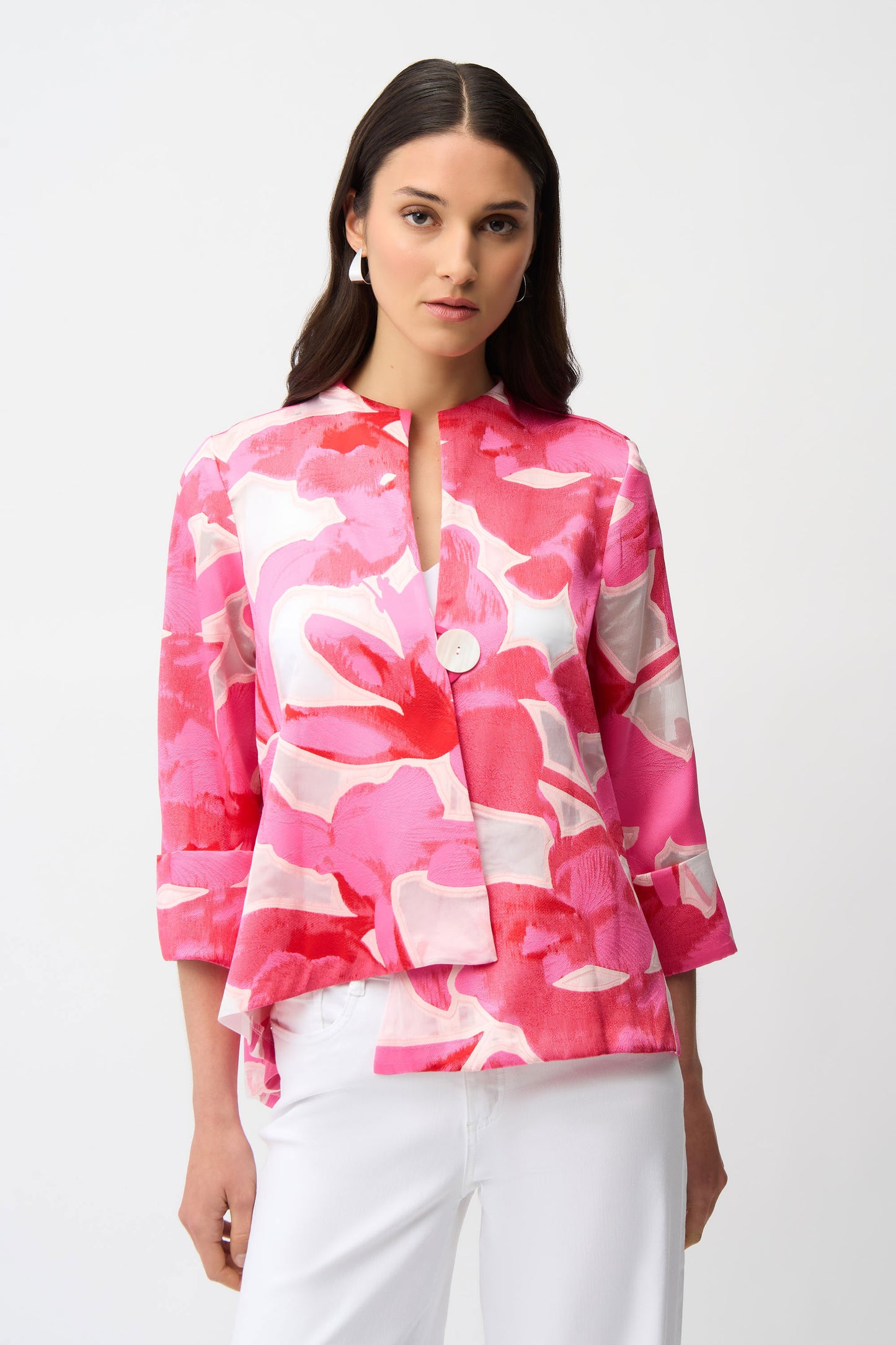 Joseph Ribkoff Novelty Jacquard Floral Print Swing Jacket Pink/Multi 261180-1796