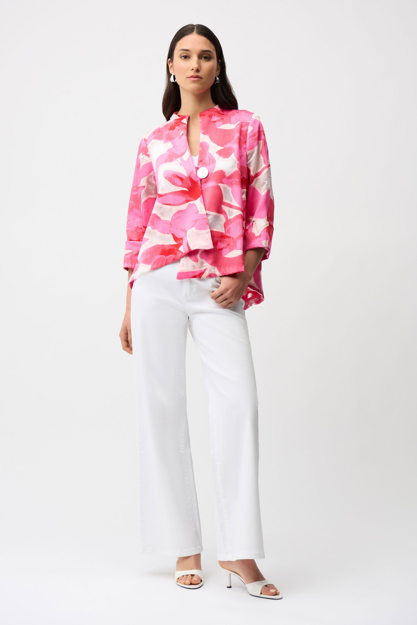 Joseph Ribkoff Novelty Jacquard Floral Print Swing Jacket Pink/Multi 261180-1796